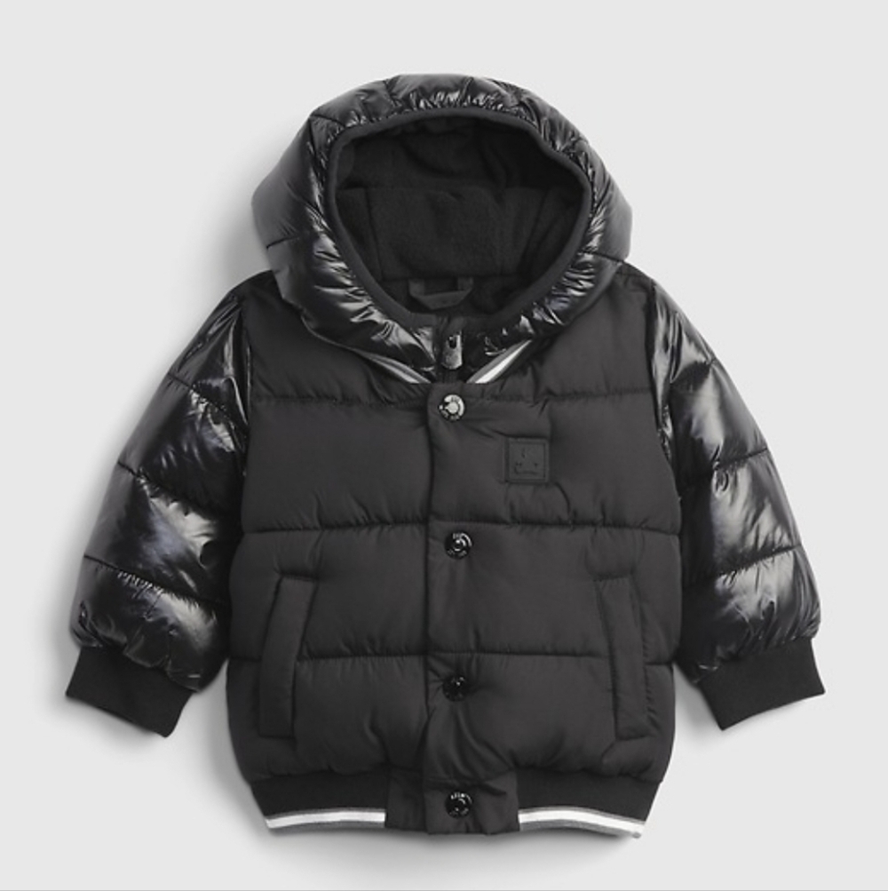 Baby Gap Black Puffer Varsity Style Jacket - size 6-9 mts - like new